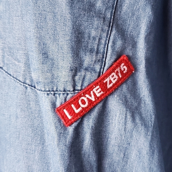 Zara Denim Patch Shirt Dress Button Down Collared Blue Womens Size Small - Picture 5 of 12